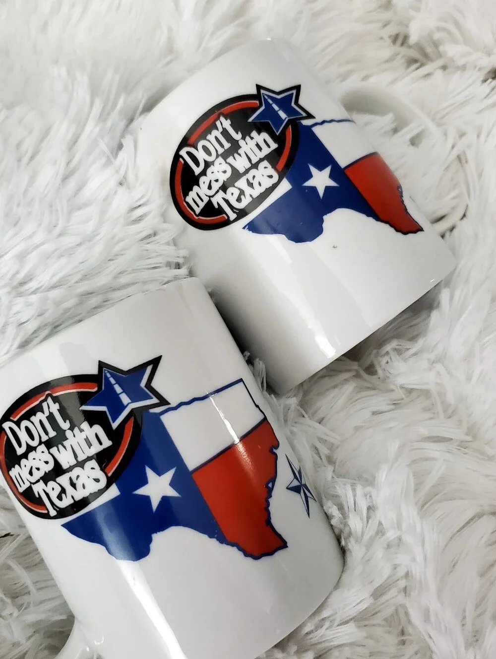Don't Mess with Texas Coffee Mug – White Ceramic Texas Flag Mug Set of Two